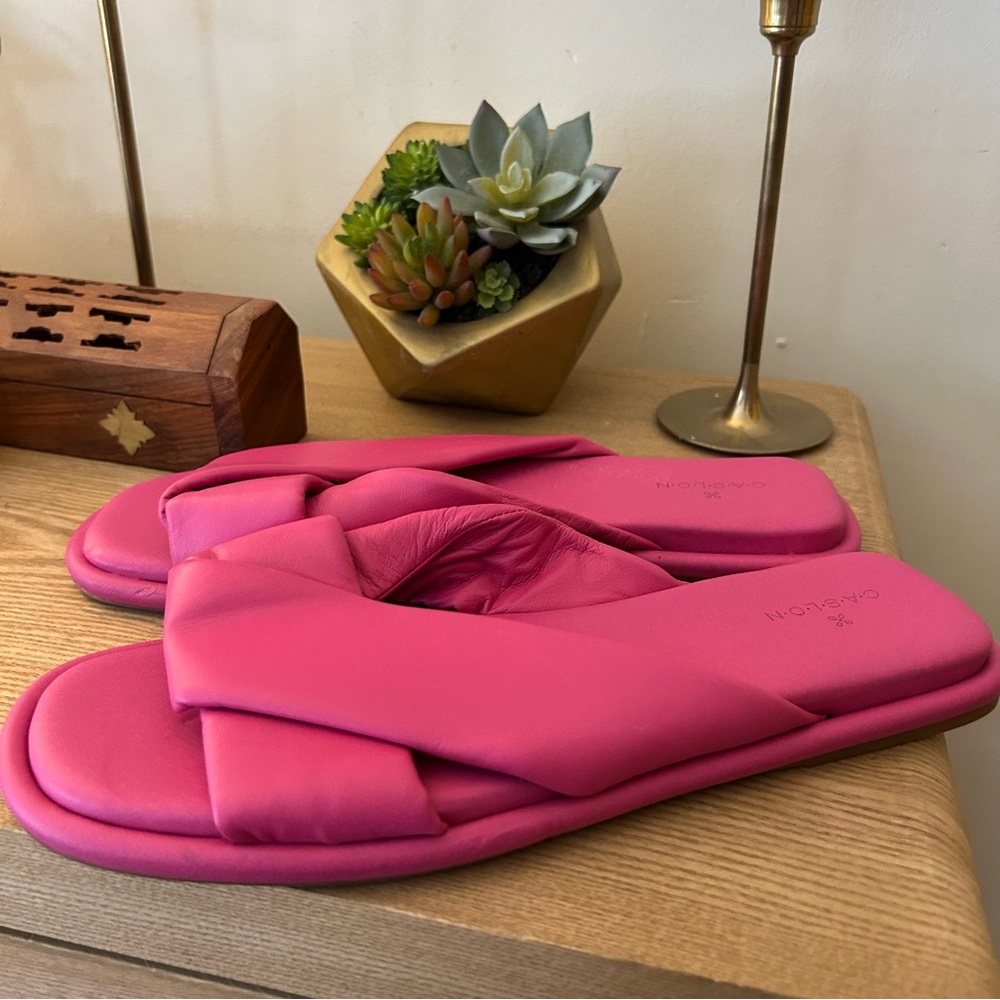 Caslon Kalvin‎ Leather Slide Sandals Slip On Hot Pink Rose Summer Casual Size 8